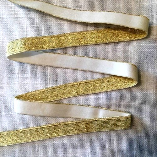 Élastique plat souple - ruban  brillant scintillant - 029 / blanc doré ** 10 mm ** foe - vendu au mètre
