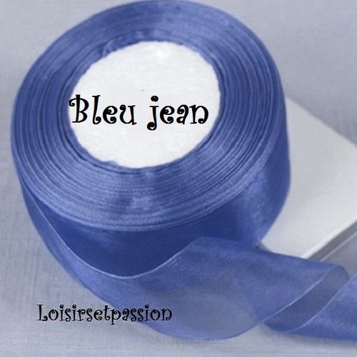Ruban voile organza ** 25 mm ** 120 / bleu jean - galon organdi - vendu au mètre