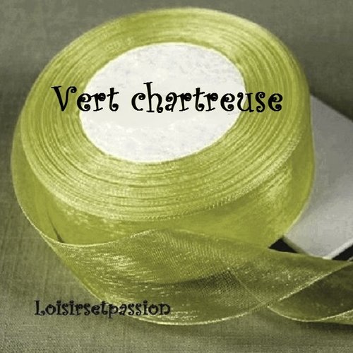 Ruban voile organza ** 25 mm ** 198 / vert chartreuse - galon organdi - vendu au mètre