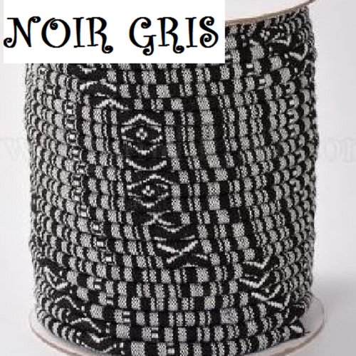 Cordon rond spaghetti coton motifs incas ethnique liberty / noir gris ** 4 mm ** couture bijou tresse cheveux - vendu par 50 cm