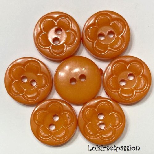 Lot de 6 boutons rond plat 2 trous, fleur / orange ** 13 mm ** couture, layette, scrapbooking, carterie - b38