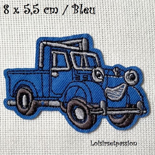 Écusson patch thermocollant - voiture camion / bleu ** 8 x 5,5 cm ** applique à repasser