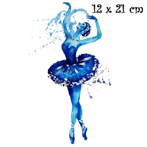 Patch applique, dessin transfert thermocollant, danseuse tutu bleu ** 12 x 21 cm ** sérigraphie à repasser - t951