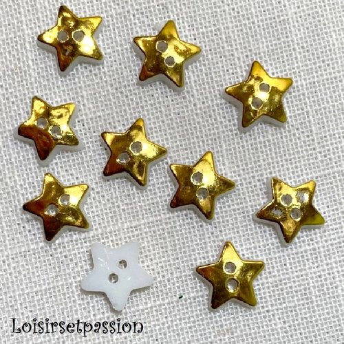 Lot de 10 boutons étoile plat 2 trous - b16 / doré ** 12 mm ** couture, layette, scrapbooking, carterie