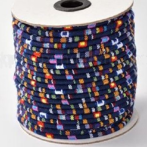 Cordon rond spaghetti coton motifs incas ethnique liberty / bleu marine ** 4 mm ** couture bijou tresse cheveux - vendu par 50 cm
