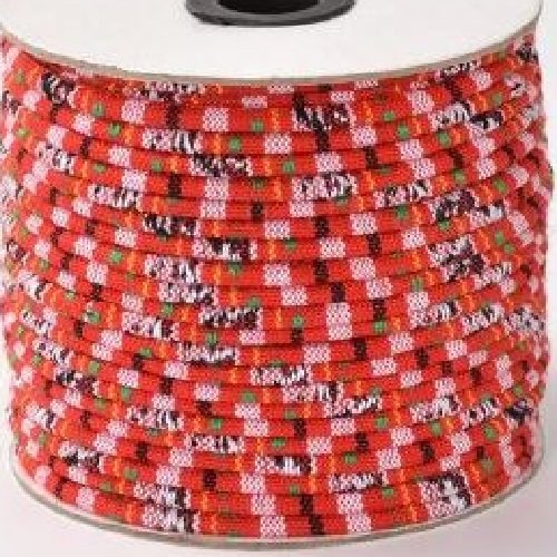 Cordon rond spaghetti coton motifs incas ethnique liberty / rouge ** 4 mm ** couture bijou tresse cheveux - vendu par 50 cm