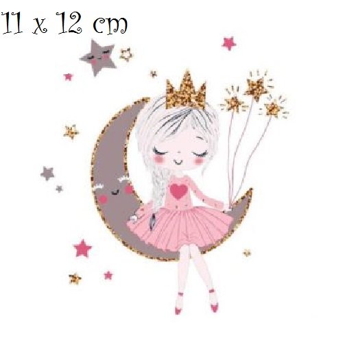 Patch applique, dessin transfert thermocollant, princesse fille, lune étoile ** 11 x 12 cm ** sérigraphie à repasser - t214