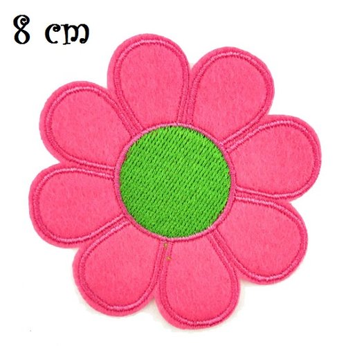 Applique patch écusson thermocollant - écusson patch - fleur rosace rose pistil vert ** 8 cm ** applique brodée thermocollante - c135