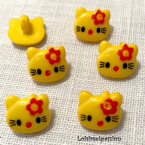 Bouton tige - tête chat kitty / jaune tournesol ** 15 x 13 mm ** vendu à l'unité - tricot couture - b42