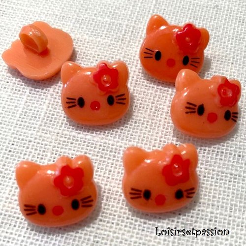 Bouton tige - tête chat kitty / orange ** 15 x 13 mm ** vendu à l'unité - tricot couture - b42