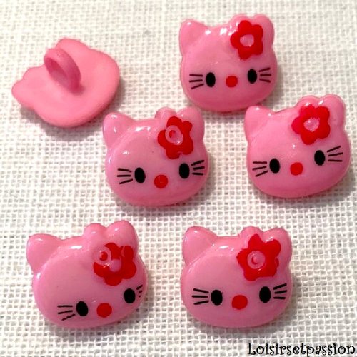 Bouton tige - tête chat kitty / rose ** 15 x 13 mm ** vendu à l'unité - tricot couture - b42