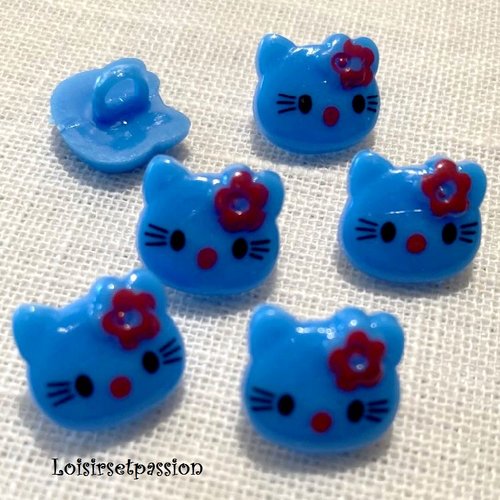 Bouton tige - tête chat kitty / bleu azur ** 15 x 13 mm ** vendu à l'unité - tricot couture - b42