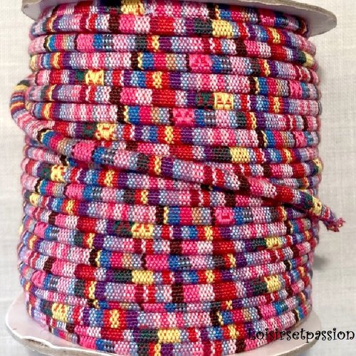 Cordon rond spaghetti coton motifs incas ethnique liberty / rose mauve ** 4 mm ** couture bijou tresse cheveux - vendu par 50 cm