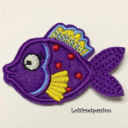 Écusson patch - petit poisson pois / violet ** 3,5 x 5,5 cm ** applique brodée thermocollante