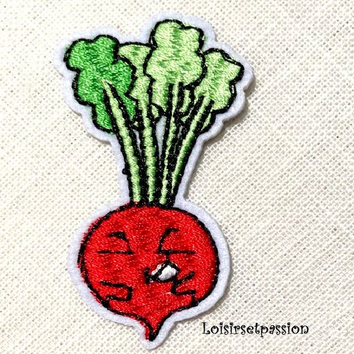 Écusson patch thermocollant - radis, légume ** 2,5 x 6 cm ** applique brodée à repasser