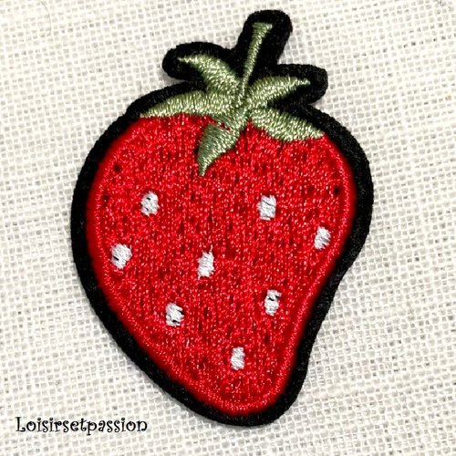 Écusson patch thermocollant - fraise, fruit ** 3 x 4,5 cm ** applique brodée à repasser