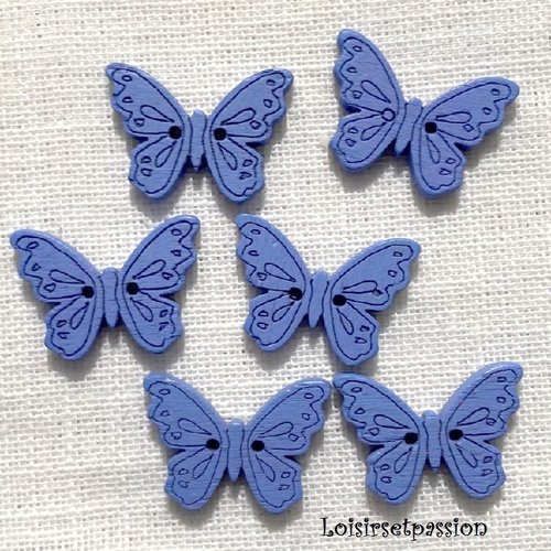 Boutons bois - papillon / bleu lavande ** 25 x 18 mm ** bouton fantaisie 2 trous - vendu à l'unité - bb30
