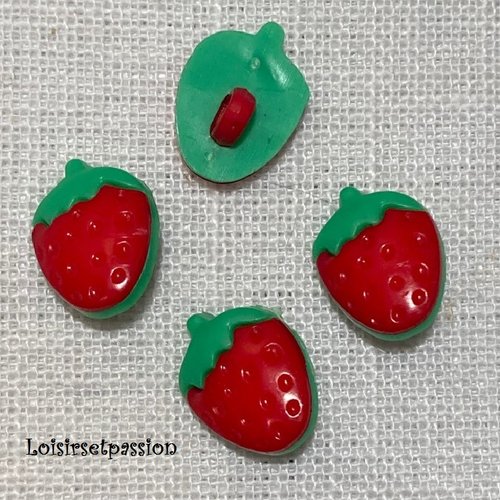 Bouton tige, fruit fraise / rouge vert ** 12 x 16 mm ** vendu à l'unité - tricot couture - b31