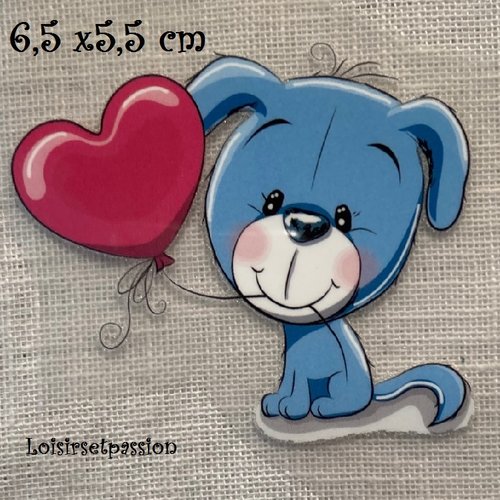 Patch applique, dessin transfert thermocollant, chien bleu, ballon coeur ** 6,5 x 5,5 cm ** sérigraphie à repasser - t216