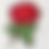 Écusson patch - fleur rose rouge, feuille jaune verte ** 6 x 8 cm ** applique brodée thermocollante - c112