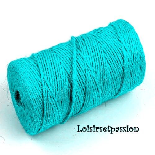 Cordon corde ficelle, chanvre jute / bleu turquoise ** 2 mm ** création rustique et naturelle - vendu par 5 mètres
