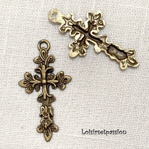 Breloque / charm - grande croix communion mariage ** 25 x 48 mm ** bronze - vendu à l'unité - 178