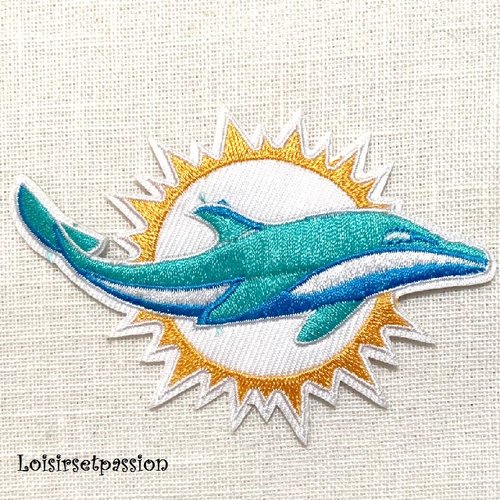 Écusson patch brodé thermocollant - poison dauphin soleil ** 10 x 7 cm ** applique à repasser
