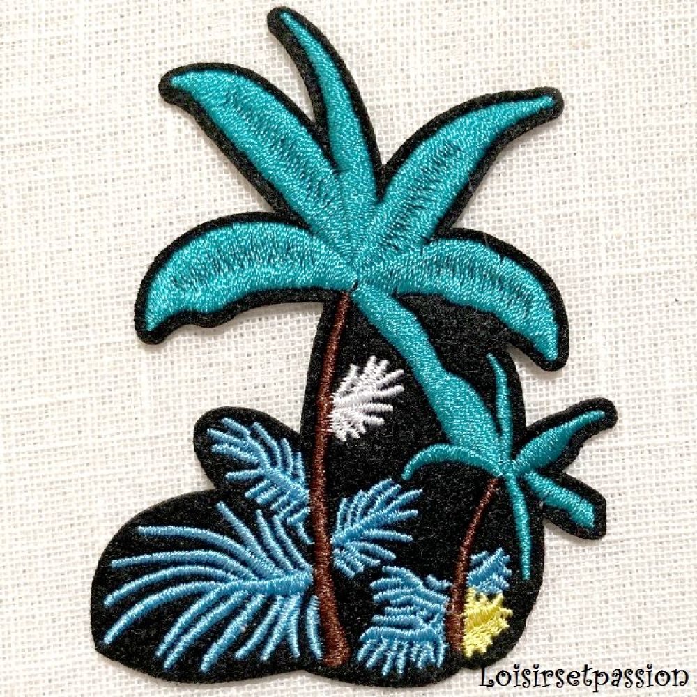 Écusson patch brodé thermocollant - arbre palmier fleur ** 6 x 8,5 cm **  applique à repasser - Un grand marché