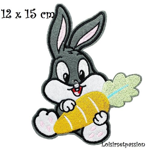 Grand écusson patch, lapin bunny carotte ** 12 x 15 cm ** applique brodée thermocollante, applique à repasser