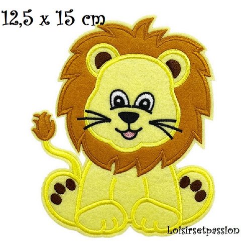 Grand écusson patch, roi lion ** 12,5 x 15 cm ** applique brodée thermocollante, applique à repasser
