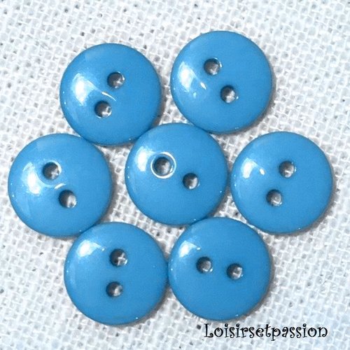 Lot de 10 petits boutons / bleu azur ** 9 mm ** bouton rond en résine - layette couture poupée bébé scrapbooking - br9mm