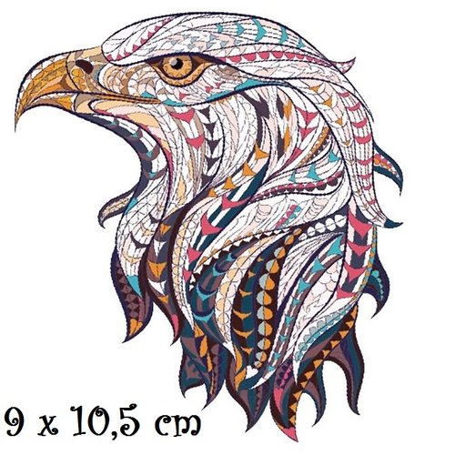 Patch applique, dessin transfert thermocollant, oiseau tête aigle royal ** 9 x 10,5 cm ** sérigraphie à repasser - t173 bis