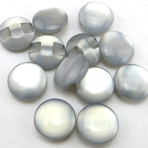 Bouton perle / gris perle ** 12 mm ** demi boule résine nacré - vendu à l'unité - b04