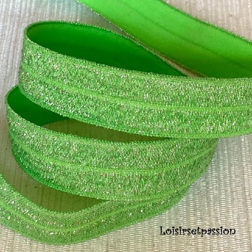 Ruban biais élastique brillant scintillant - 554 / vert acide argenté ** 16 mm ** galon lurex foe - vendu par 50 cm