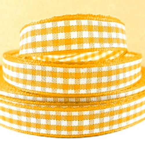 Ruban galon vichy carreaux - jaune orange / blanc ** 10 mm ** vendu au mètre