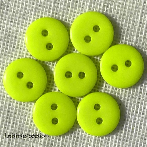Lot de 8 petits boutons / jaune vert fluo ** 10 mm ** bouton rond en résine - layette couture poupée bébé scrapbooking - br10mm