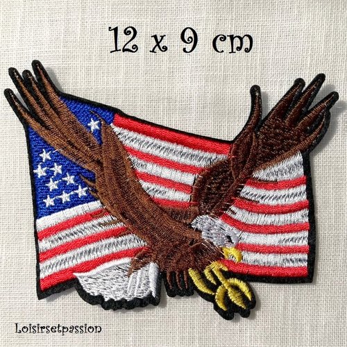 Applique patch écusson thermocollant - drapeau usa oiseau aigle, ailes marron ** 12 x 9 cm ** applique à repasser