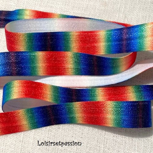Ruban biais élastique - dégradé arc en ciel multicolore ** 16 mm ** galon foe imprimé souple satiné - oeko-tex 100 - vendu par 50 cm
