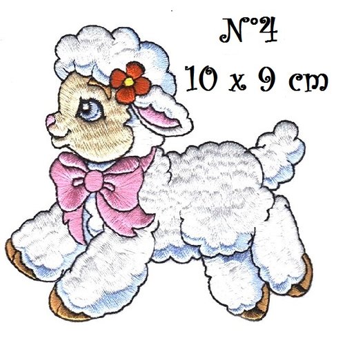Écusson patch - agneau mouton blanc fleur noeud rose ** n°3 / 9 x 10 cm ** applique thermocollante