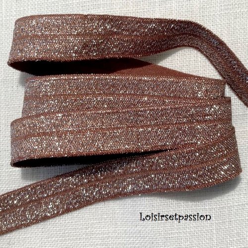 Ruban biais élastique brillant scintillant - 869 / brun argenté ** 16 mm ** galon lurex foe - vendu par 50 cm
