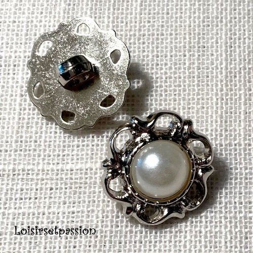 Bouton tige perle nacrée, métal arabesque argenté ** 24 mm ** vendu à l'unité - tricot couture - b12