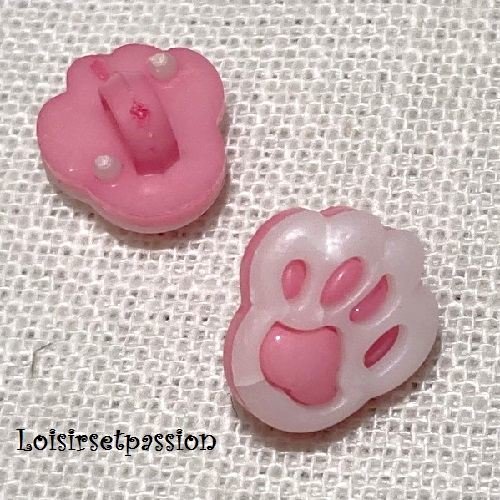 Bouton boule tige plastique - patte d'animal, chat chien ours / rose ** 12 x 14 mm ** vendu à l'unité - couture - b36