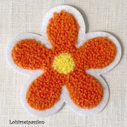 Applique écusson patch - fleur tissu éponge / orange ** 6,5 x 6,5 cm ** à coudre