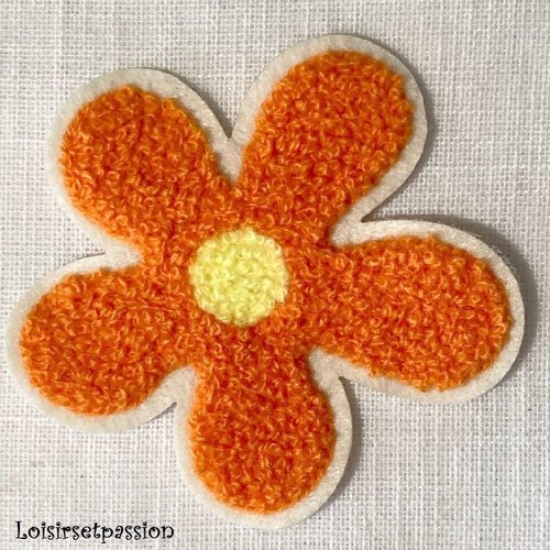 Applique écusson patch - fleur tissu éponge / orange ** 8 x 8 cm ** à coudre