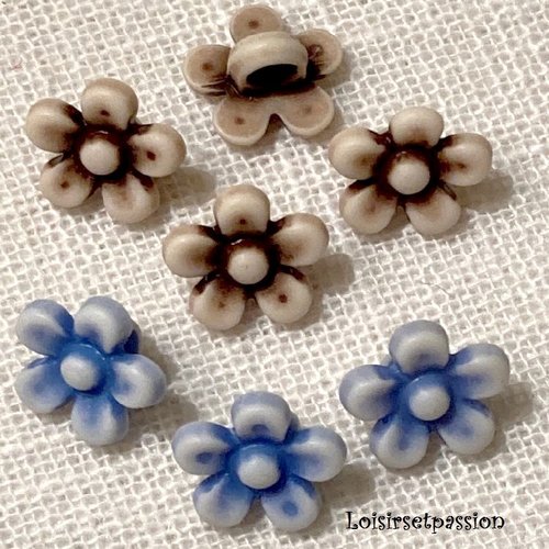 Petit bouton tige plastique - fleur 5 pétales / bleu ou marron ** 11 mm ** vendu à l'unité - couture - b11