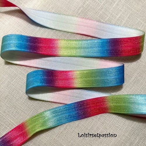Ruban biais élastique - dégradé arc en ciel 4 couleurs ** 16 mm ** galon foe imprimé souple satiné - oeko-tex 100 - vendu par 50 cm
