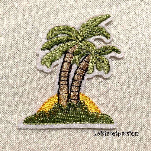 Écusson patch brodé thermocollant - arbre palmier, soleil couchant ** 5 x 6 cm ** applique à repasser - c6256