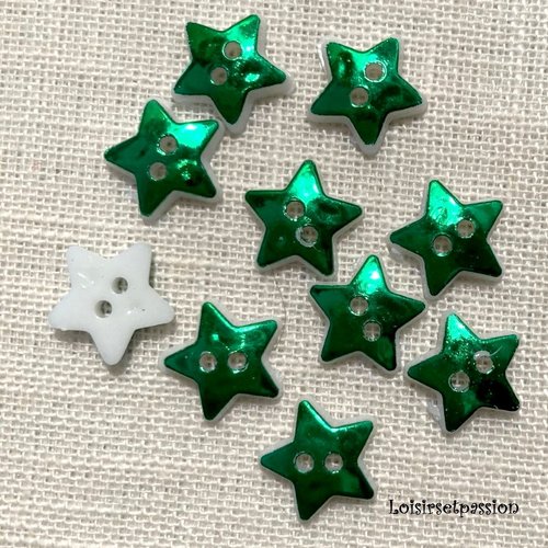 Lot de 10 boutons étoile plat 2 trous - b16 / vert scintillant ** 12 mm ** couture, layette, scrapbooking, carterie