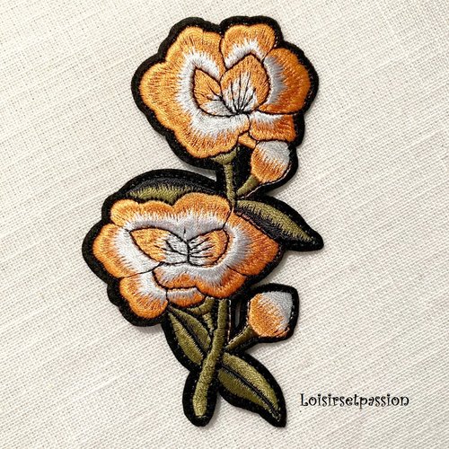 Applique patch - duo de fleur, orangé ** 6,5 x 11 cm ** applique à repasser - c150