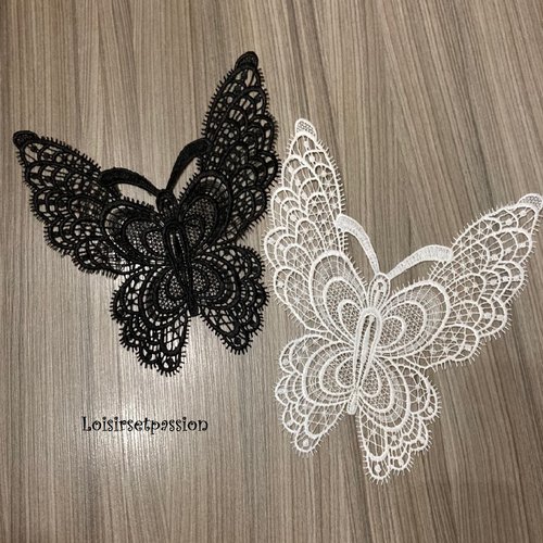 Grande applique dentelle brodée - papillon blanc ou noir ** 21 x 24 cm ** acd28
